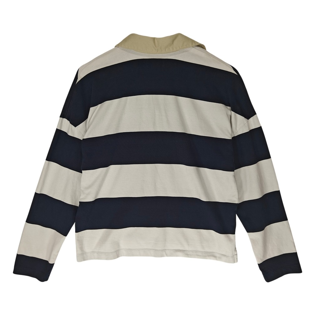 LL Bean Signature Womens Navy White Striped Rugby Shirt Cotton M 521790 - Picture 2 of 6